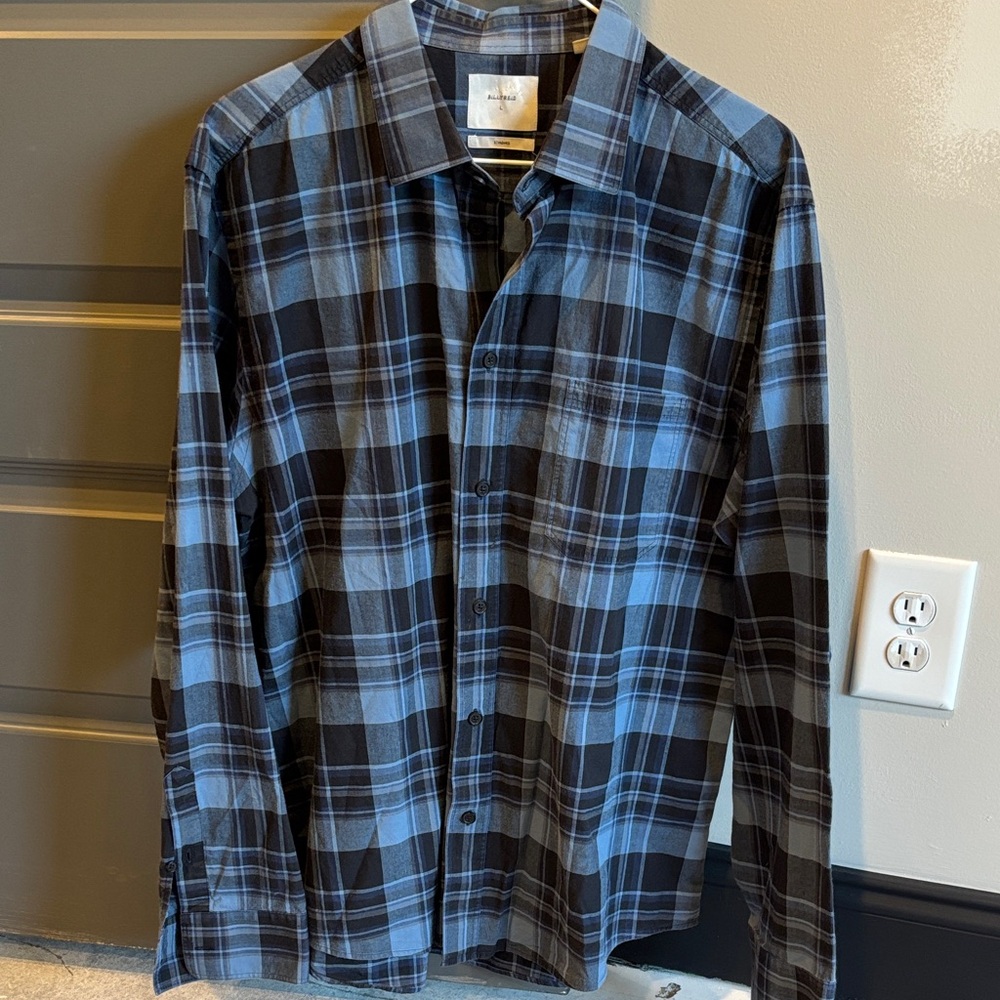 Billy Reid Navy and Black Plaid Shirt